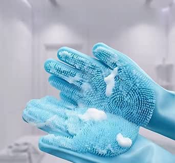 قفازات غسيل أطباق سيليكون مع فرشاة