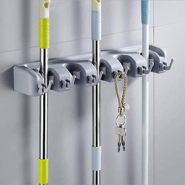 Five-position broom holder
