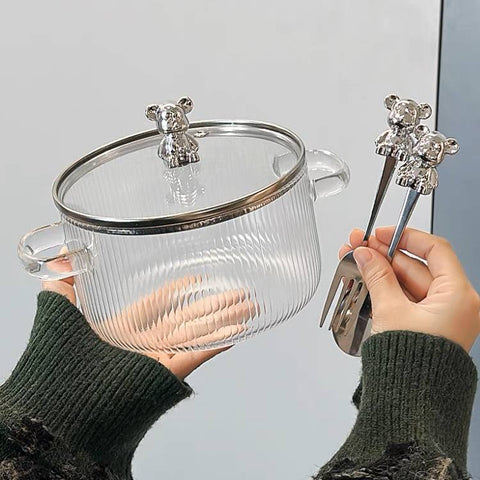 Glass pot teddy bear lid