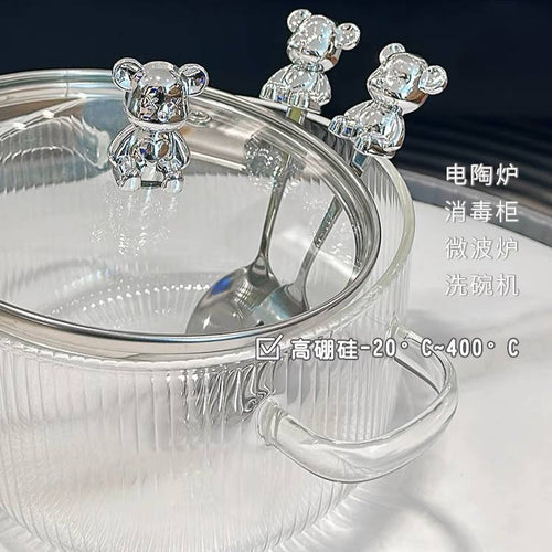 Glass pot teddy bear lid