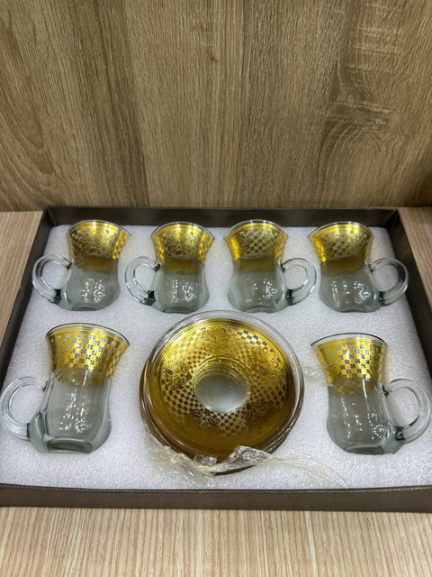 طقم كوبايات شاي بالطبق مدهب