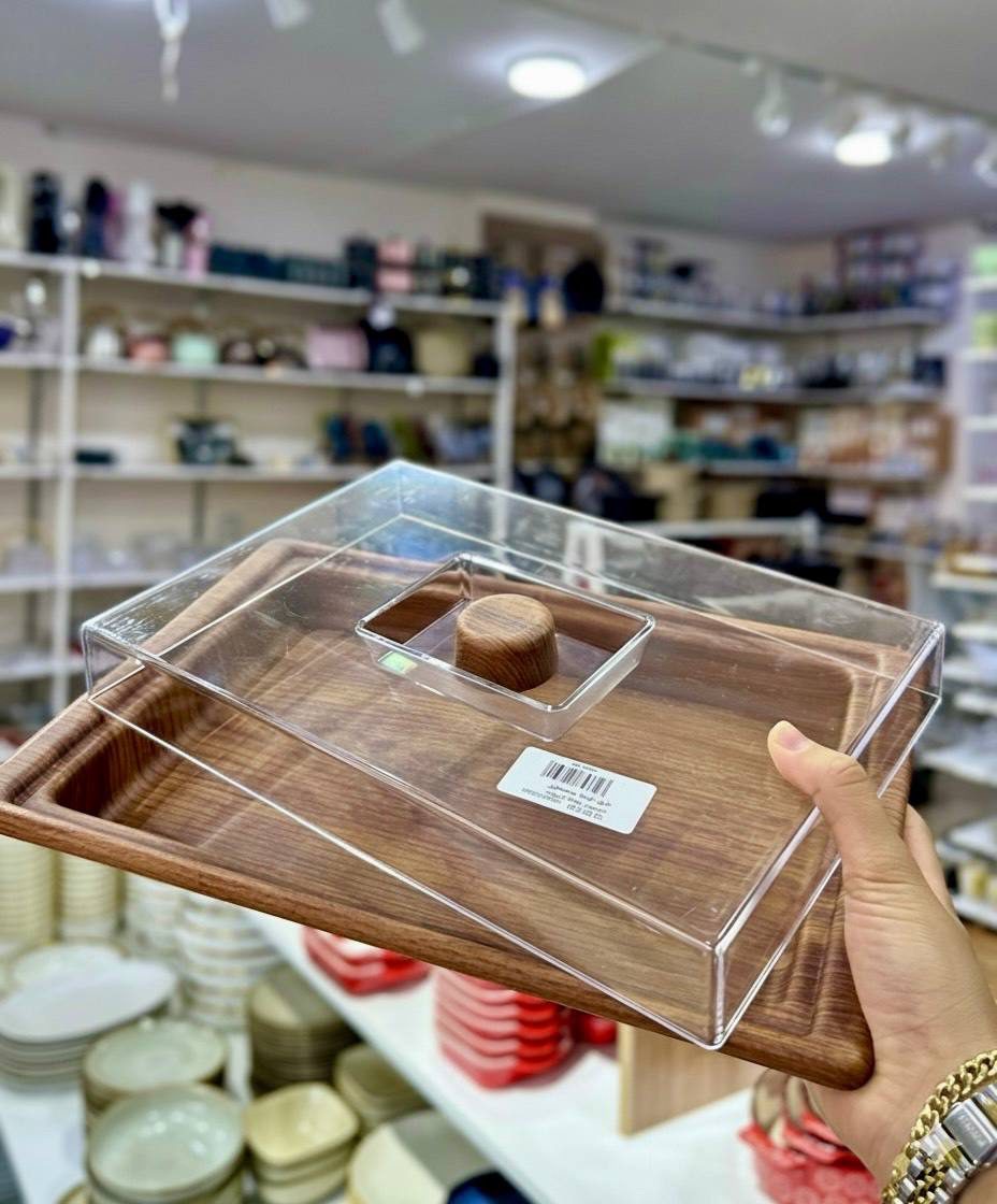 طبق تورته خشبي مستطيل